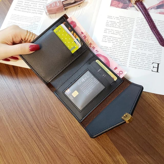 Women's Mini Envelope Wallet - Compact Foldable Card Holder with Metal Clasp