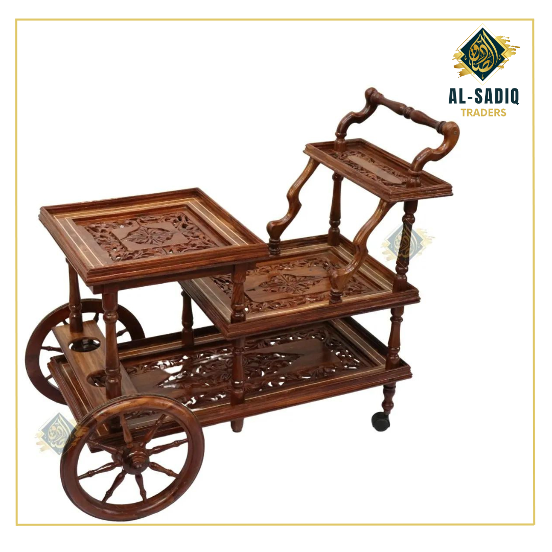 Sadiq Tea AL-SADIQ TRADERS | Wooden Chinioti Tea Trolley with 4 steps Serving ...