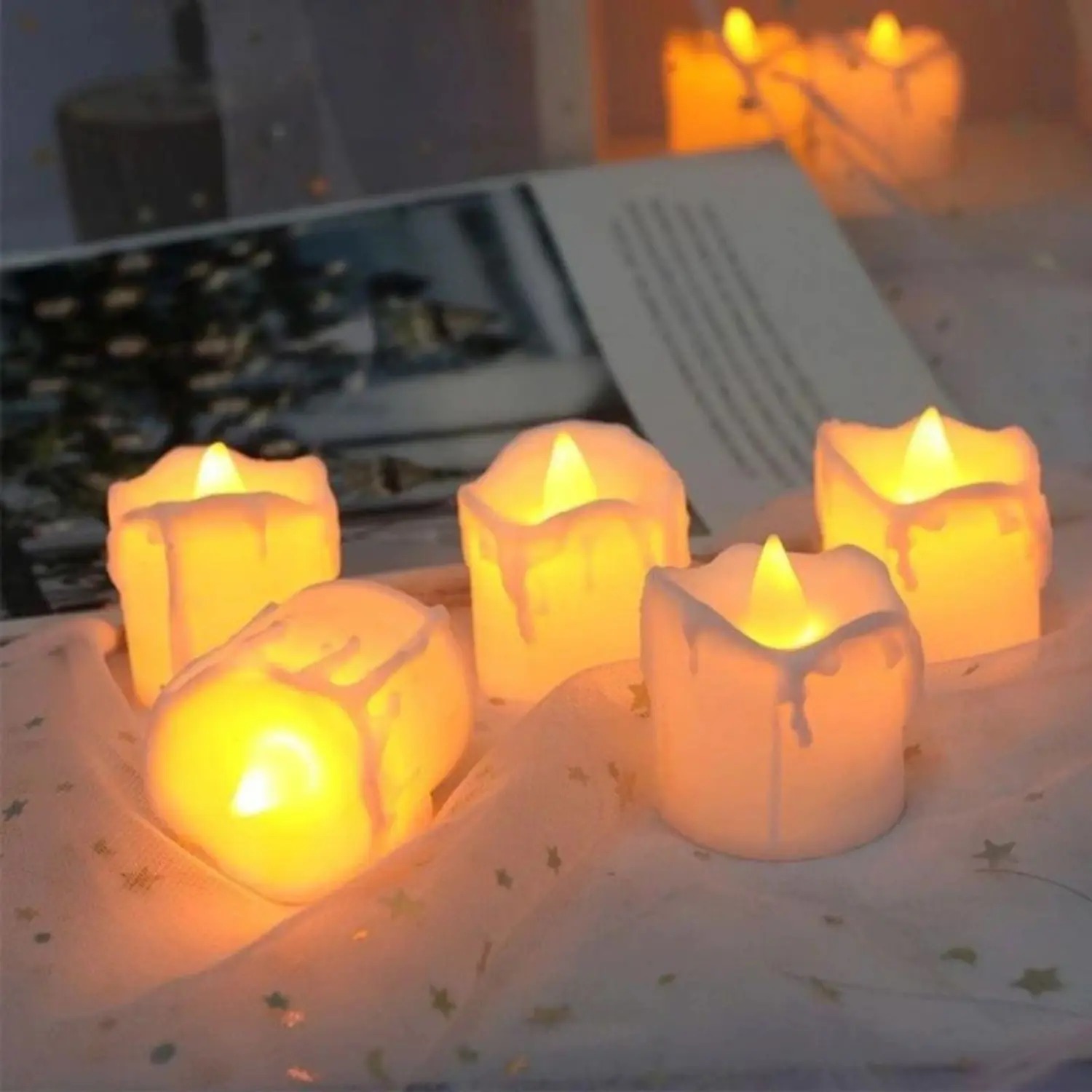 Yes To Decor Pack of 1/2/3 / 6 / 10 /12 / 24 LED Candle Tea Light flameless Candles Electric in Warm White and Wave and Battery-Operating with Free Bettery Cells.