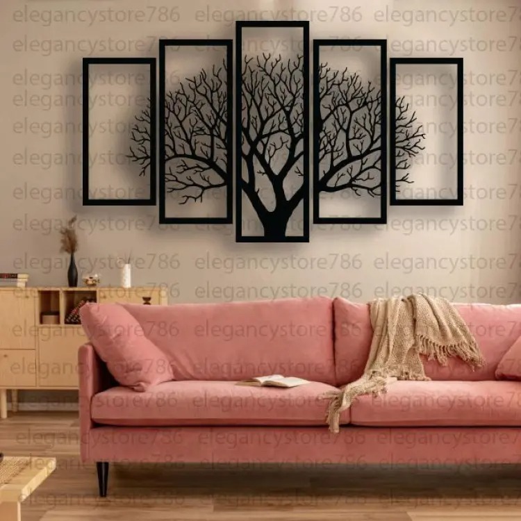 EVENTO Wooden Wall Art 5 Frame Tree Panels | 3d DIY Design Wall Decor Ideas | Decorative Wodeen Decoration Pieces for Home Decor Living Room | Stylish Decorating Items for Bedrooms and Offices and for Gifts Items | Wall Decore for Home Renovation