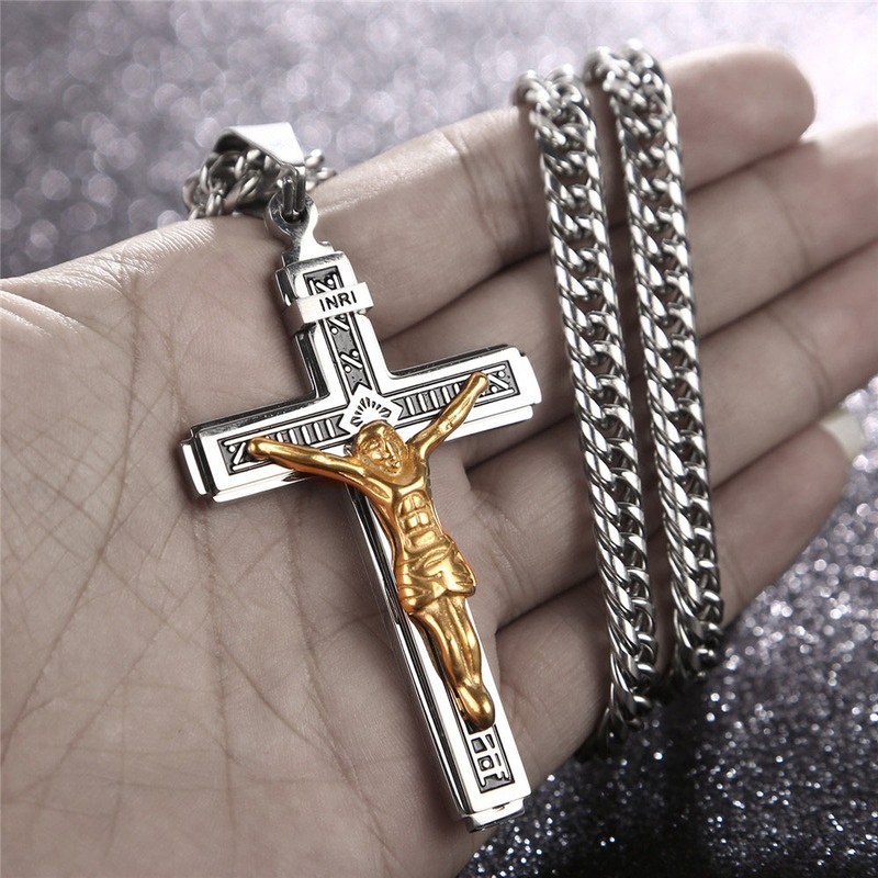 Men's Cross Pendant Necklace Stainless 