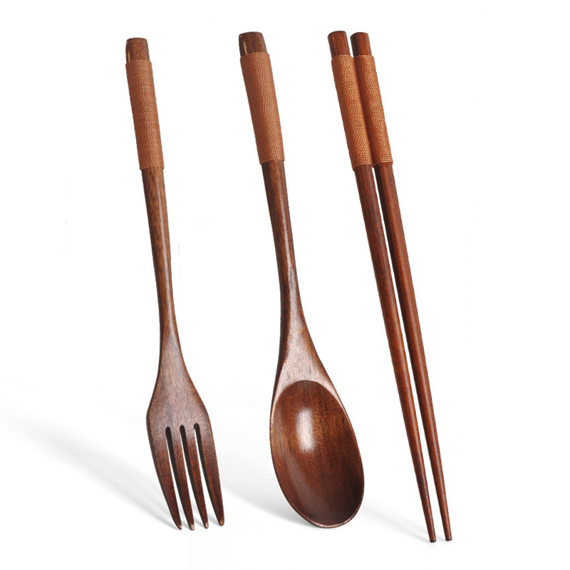 3pcs/set Wooden Tableware Set Reusable Cake fork spoon dumpling Japan