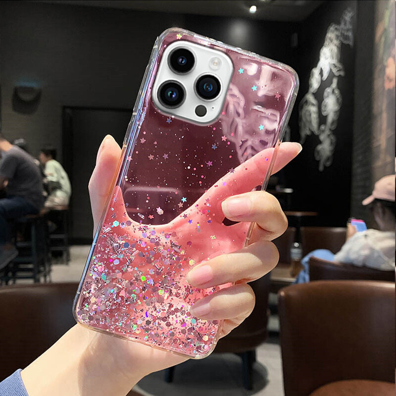 Glitter Iphone 11 Pink Phone Case For Iphone Clear Glitter Black
