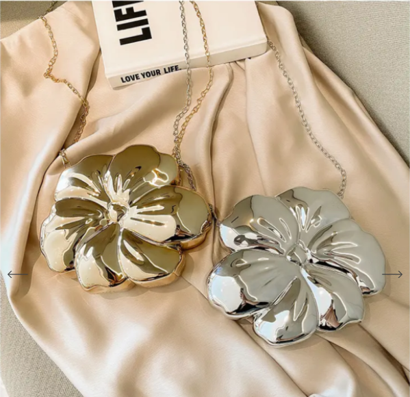 Most Trendy Mini Flower clutch Metallic / Acrylic Clutch With Long Chain For Women & Girls