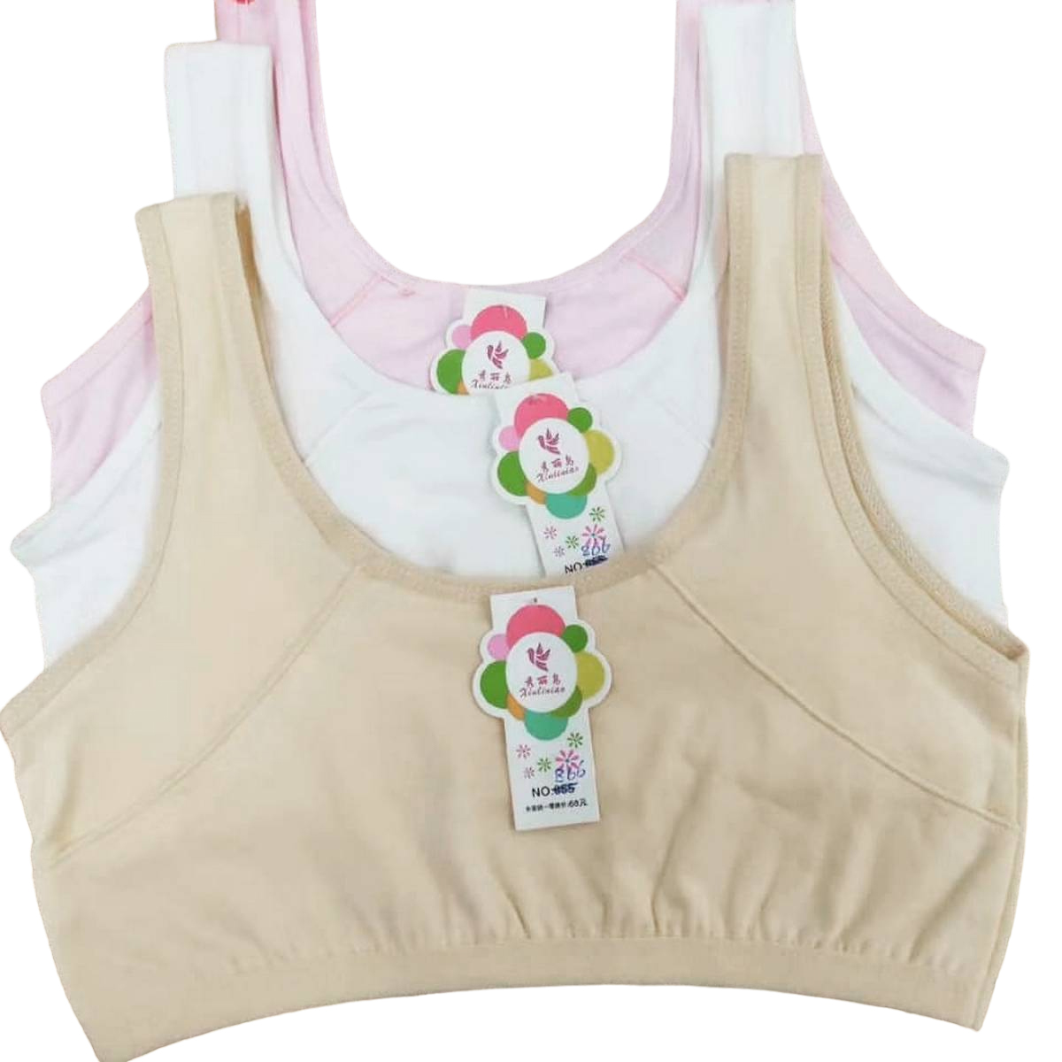 Pack of 3 Girls Training Crop Bras Cute Pattern Design Bralette Set
