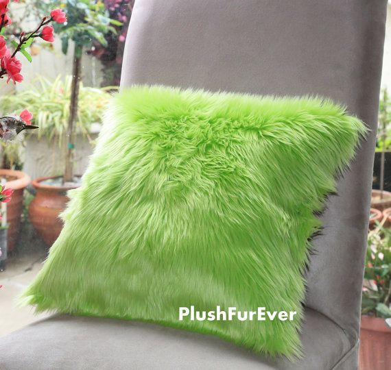 green fluffy pillows