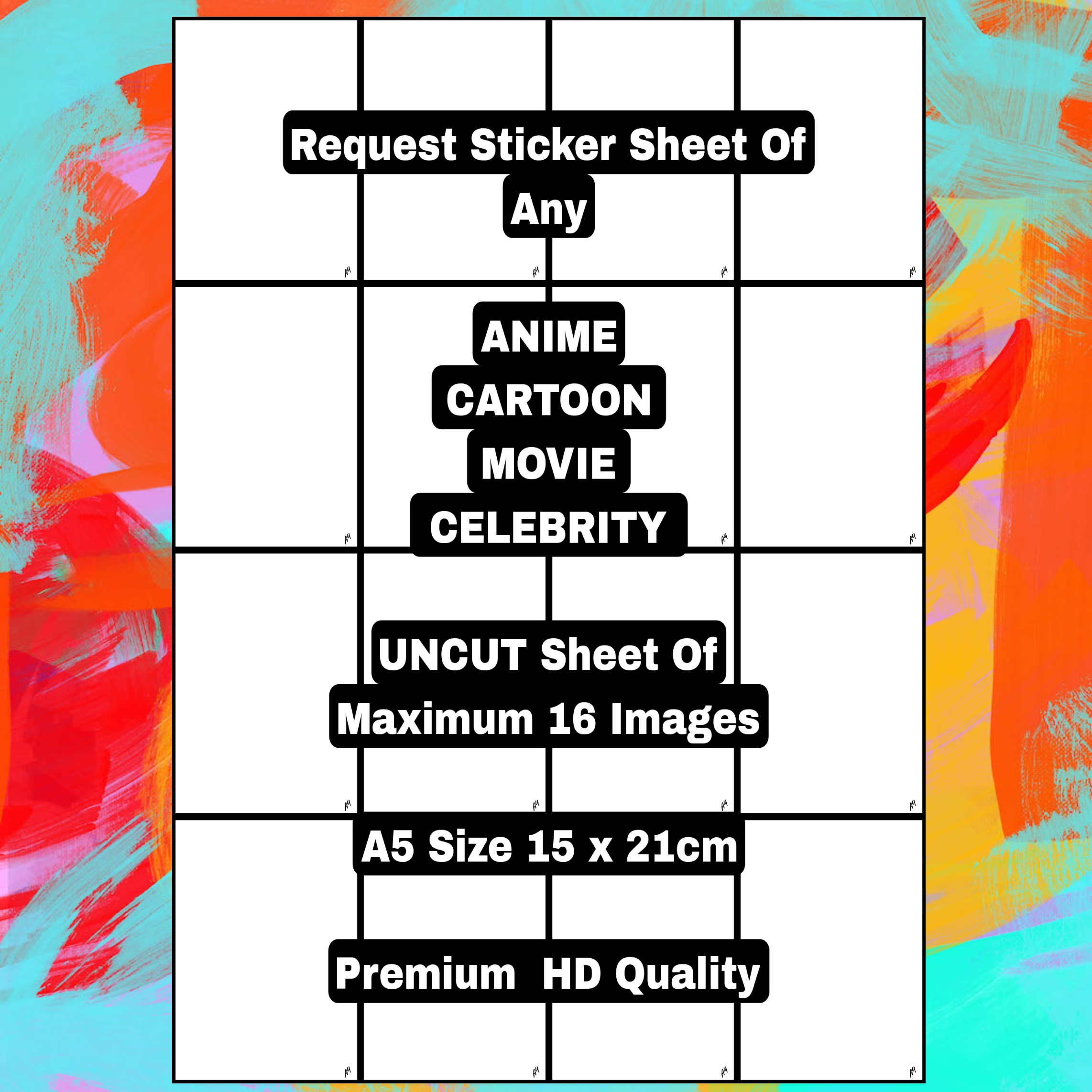 Custom ANIME MOVIE CELEBRITY CARTOON Uncut Sticker A5 Size and Custom Acrylic Keychain For Bags Journal Scrapbook Phone Cover Laptop Notebook DIY Crafts Kids Luggage