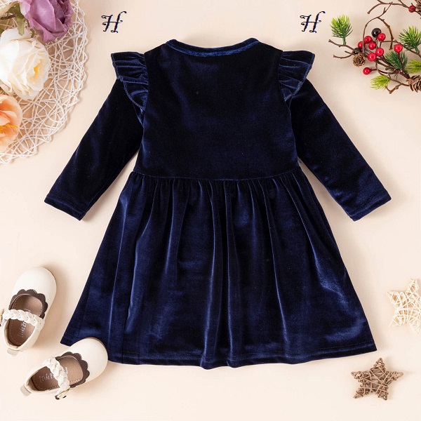 HURRAM'S- Toddler Baby Girls Velvet Dress Ruffle Long Sleeve A