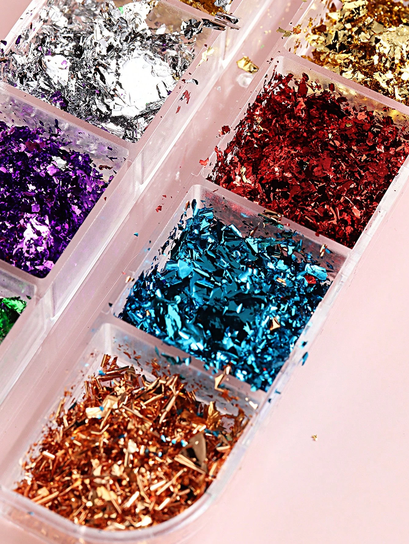 12 Grid Holographic Nail Foil Glitter Set | Gold Silver Rainbow Chrome Flakes & Confetti Glitter for Nail Art, Resin Art & DIY Crafts | Nail Gems Nail Charms Nail Art Decoration Supplies and  for resin art