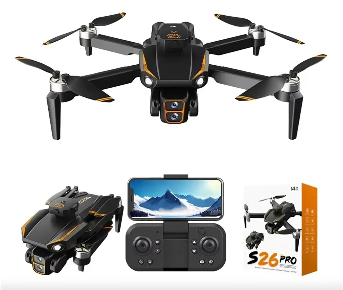 S26 Pro Drone with Dual Camera – Foldable WiFi FPV RC Quadcopter | 360 Laser Obstacle Avoidance| Brushless Motor Drone