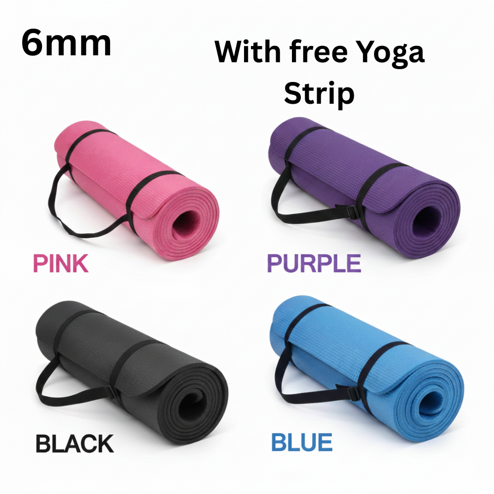 Yoga Mat 6mm PVC Non-Slip Exercise Mat for Gym, Fitness & Home Workout