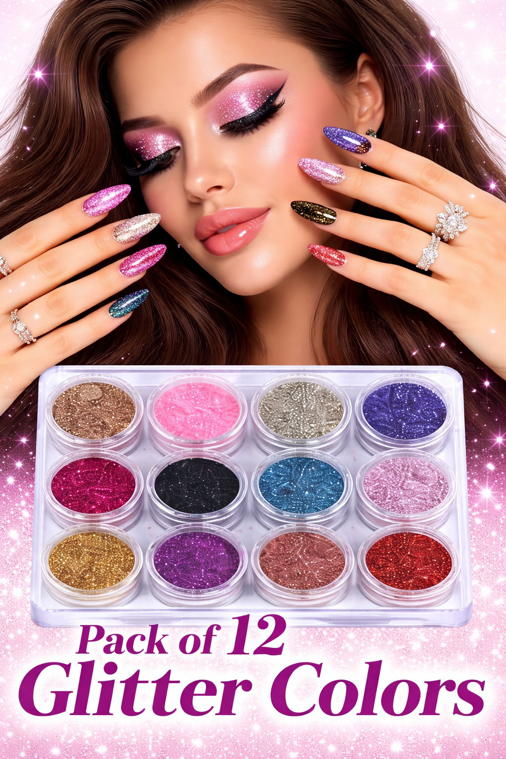 12 Colors Fine Glitter Powder Set – Professional Nail Art & Eye Makeup Glitter Dust