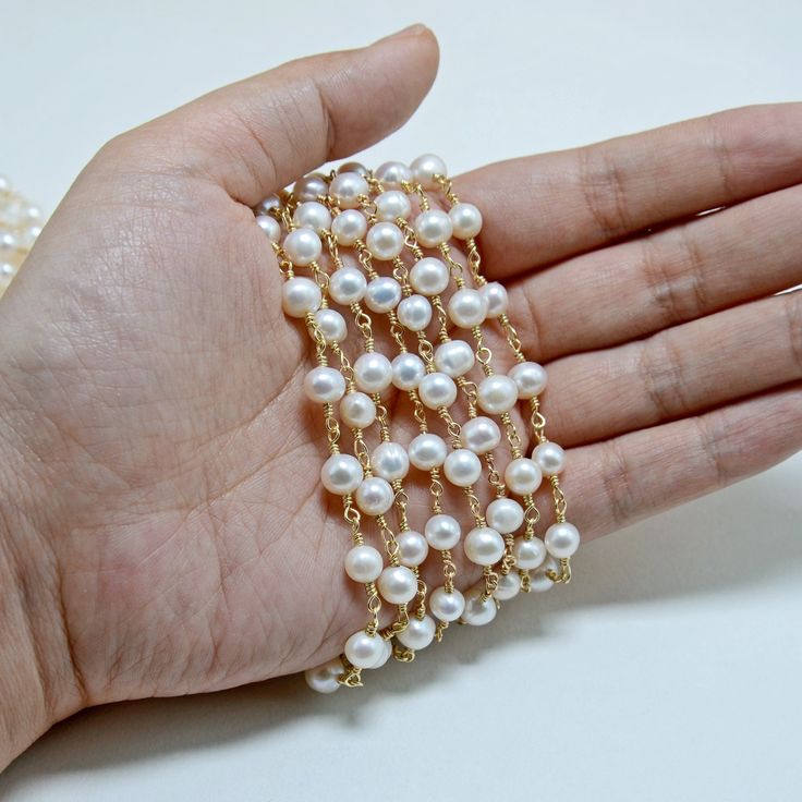 1/5/10 Yard Pearl Chain Roll | Luxury Pearl Beads Chain for DIY Jewelry & Dress Decoration