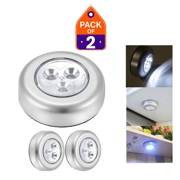Pack of 2 LED Tap Touch Lights for Kitchen Cabinet & Wardrobe | One Touch Push ON/OFF Night Light | Battery Operated Self Adhesive LED Lamp price in Pakistan