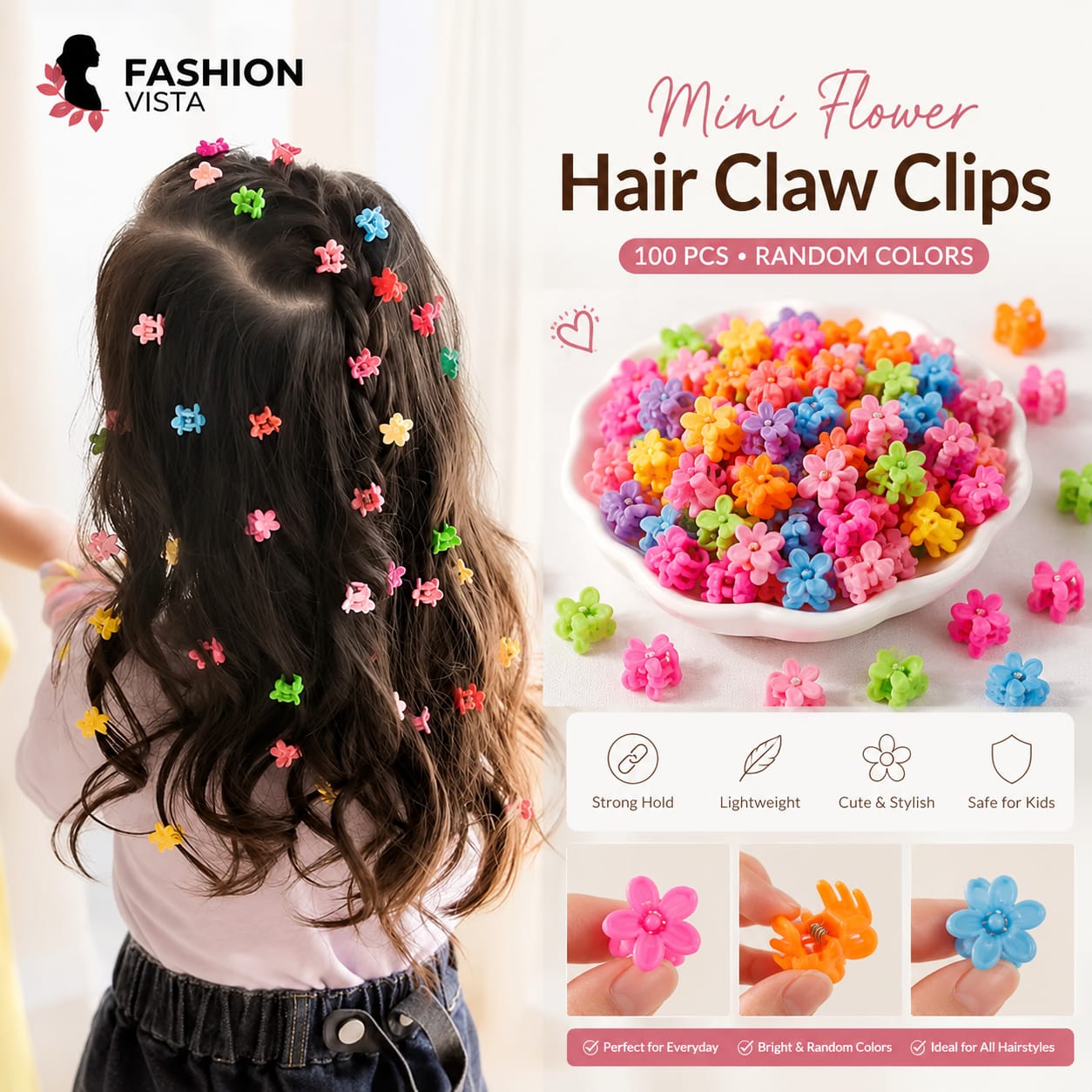 72 PCS Mini Hair Claw Clips | Flower Hair Clips for Girls | Korean Cute Hair Accessories | Multicolor Non-Slip Hair Clamps for Kids