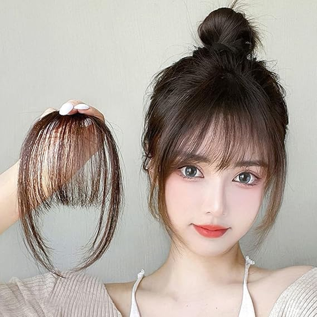Korean Natural Clip-In Bangs Hair Wig Piece Short Hair Clip Headband Girl Synthetic Wig Headwear Wig Bangs Hair Extension Fringe Front Bangs Hair Clip in Pony Real Hair Wispy Pony Front Full Neat Human Hairpieces, Fashion Straight Air Bangs Clip
