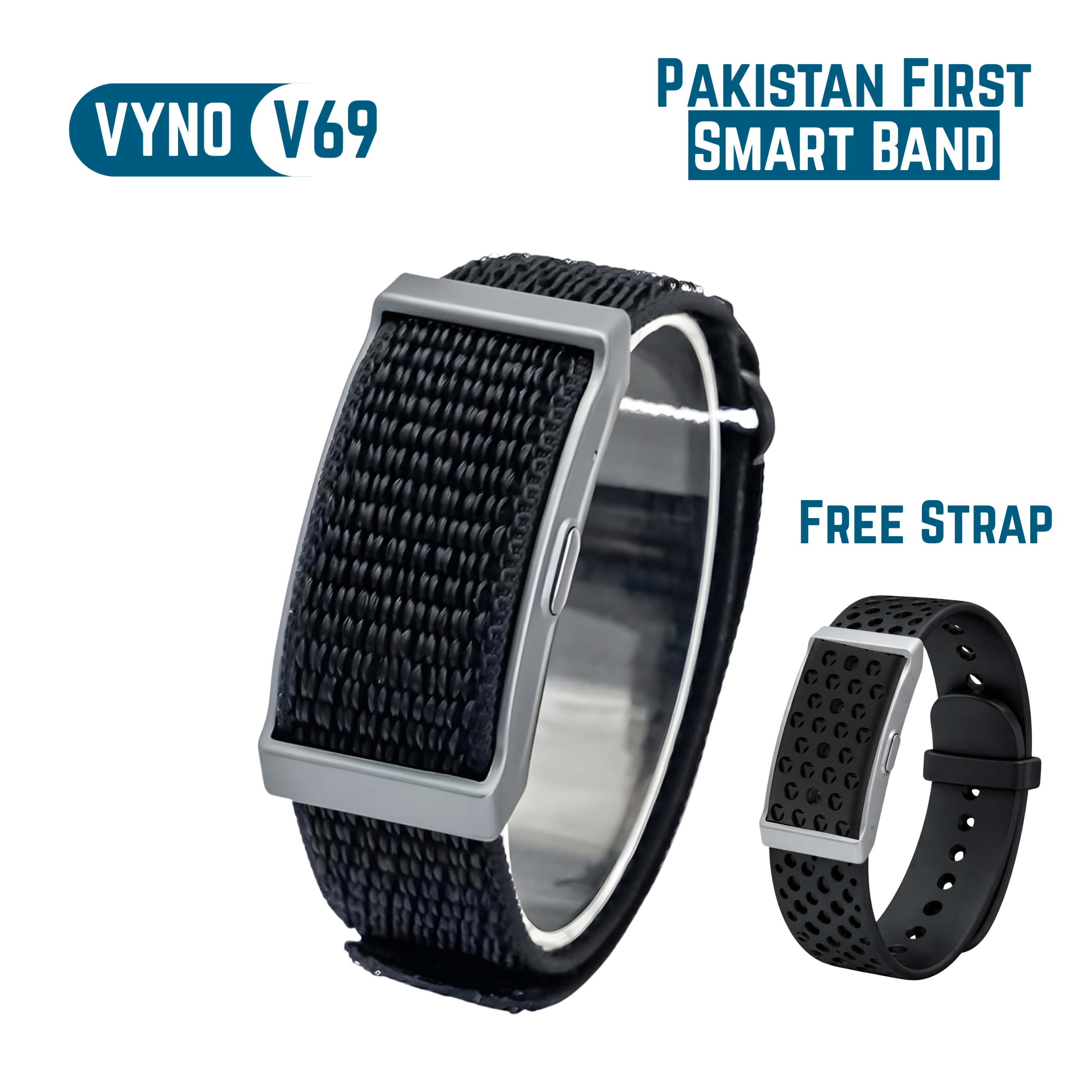 VYNO Strap Smart Band Fitness Tracker, 24/7 Activity and Sleep Tracker with Heart Rate, Upto 30 Days Battery Life, Upto 27 Sports Modes, Strength Training, HYROX, No Subscription Required for Android Pakistan First Smart Band