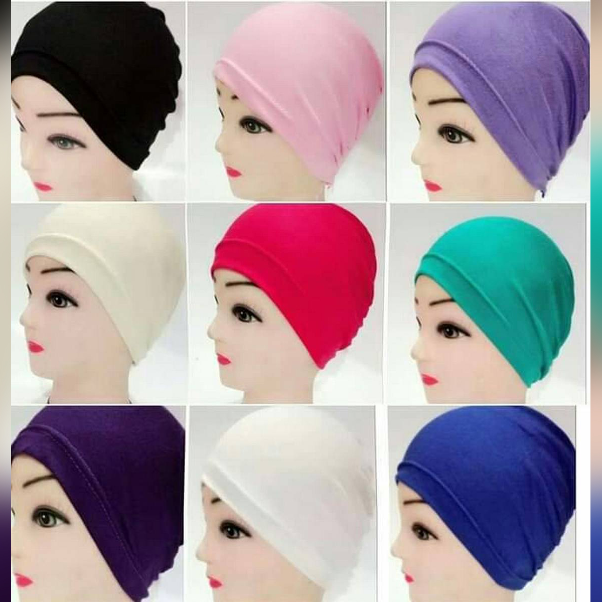 Pack of 3 Plain Muslim Headscarf Inner Hijab Caps Wraps Women Islamic Under Scarf Ninja Scarf Stretch Cotton Bonnet Caps