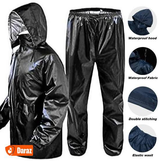 Men's Waterproof Rain Suit with Hood and Elastic Waist - Casual Outdoor Jacket & Pants Set