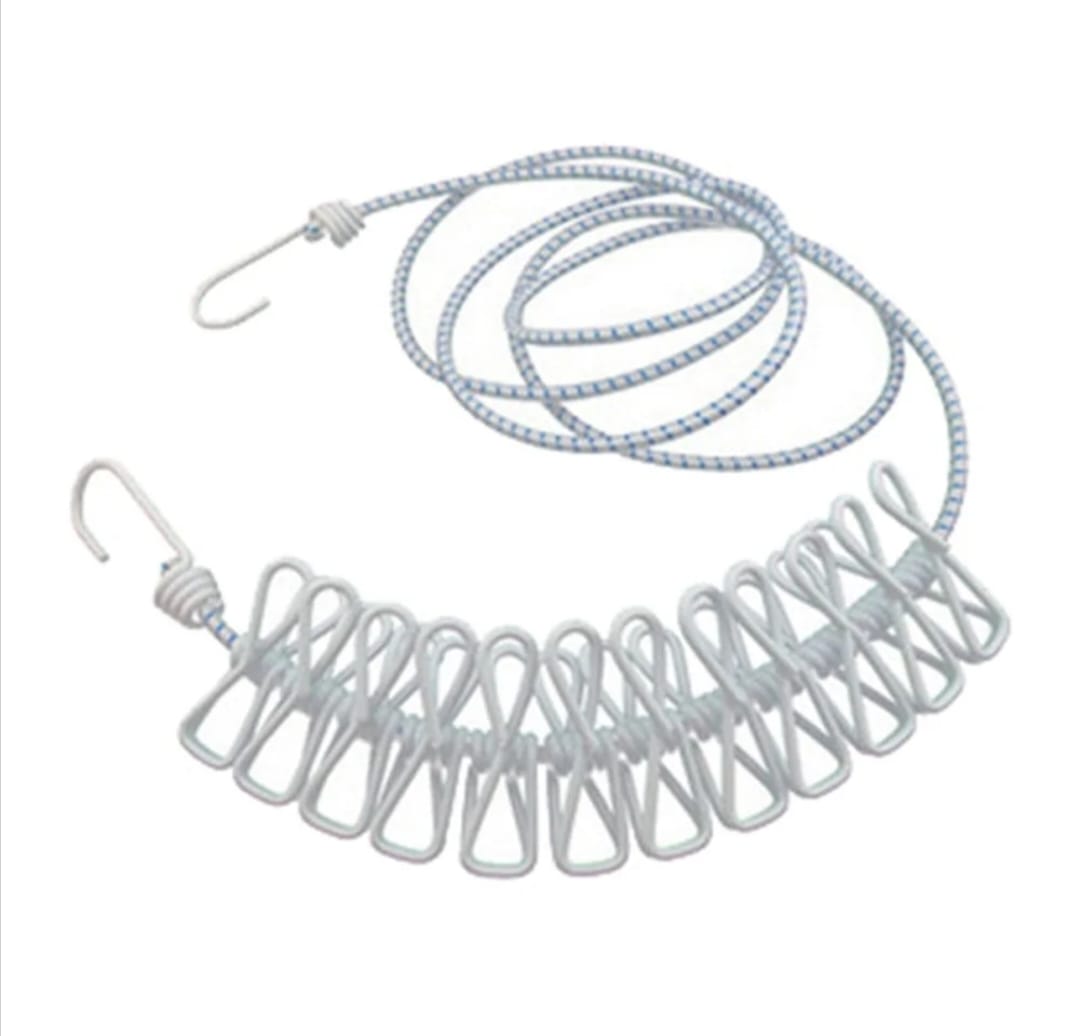 Clothesline Rope Elastic Cloth Drying Hanging Rope with 12 Clips and 2 ...