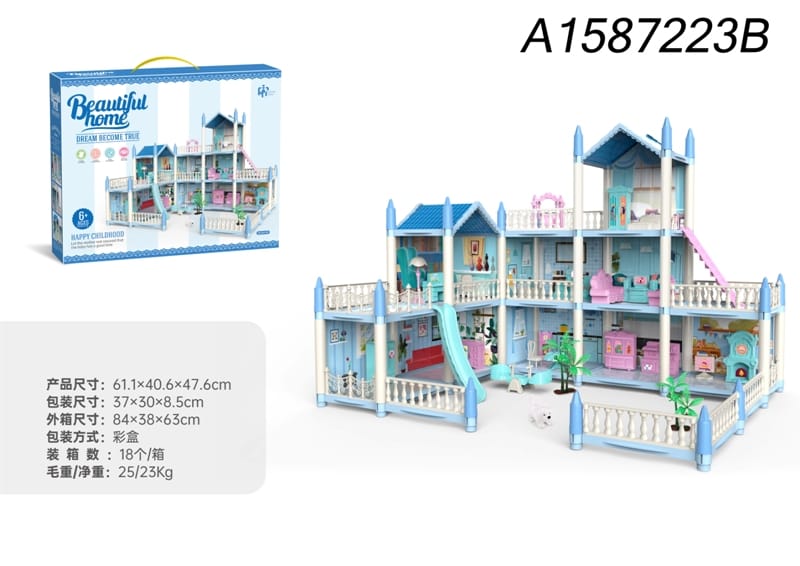 3 Storey Big Doll House Villa Children'S Family Diy Accessories Assembly Dream Castle Toy Girl Gift