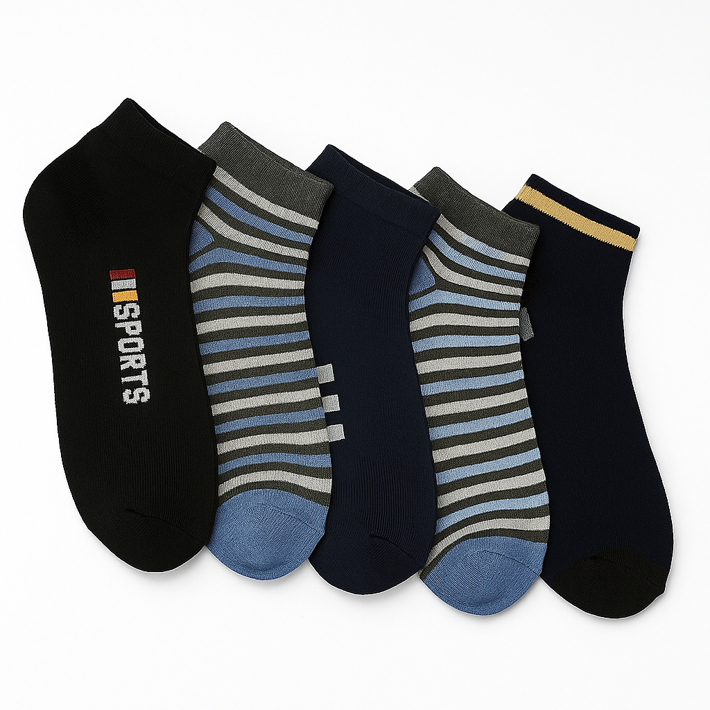 Stylish Men Ankle Socks – Pack of 1 / 3 / 5 Breathable, Comfortable, Casual & Sports Wear Cotton Socks