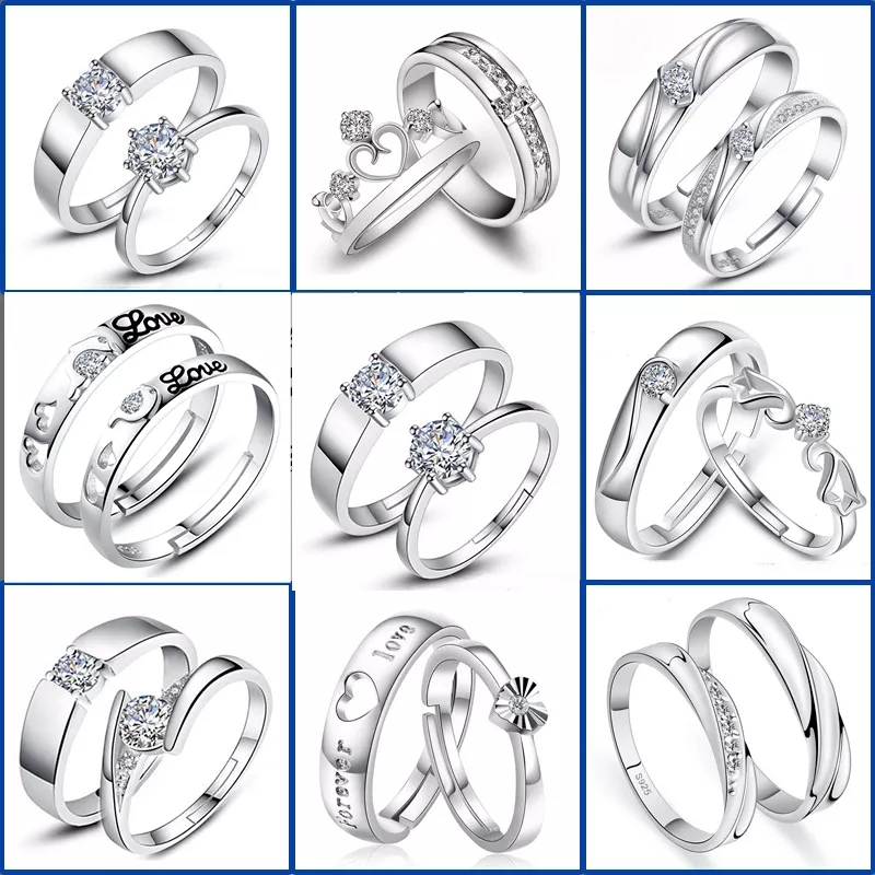 1 Set Sell Adjustable Lovers Zircon Engagement Rings For women Feshion Silver Color  Wedding Rings