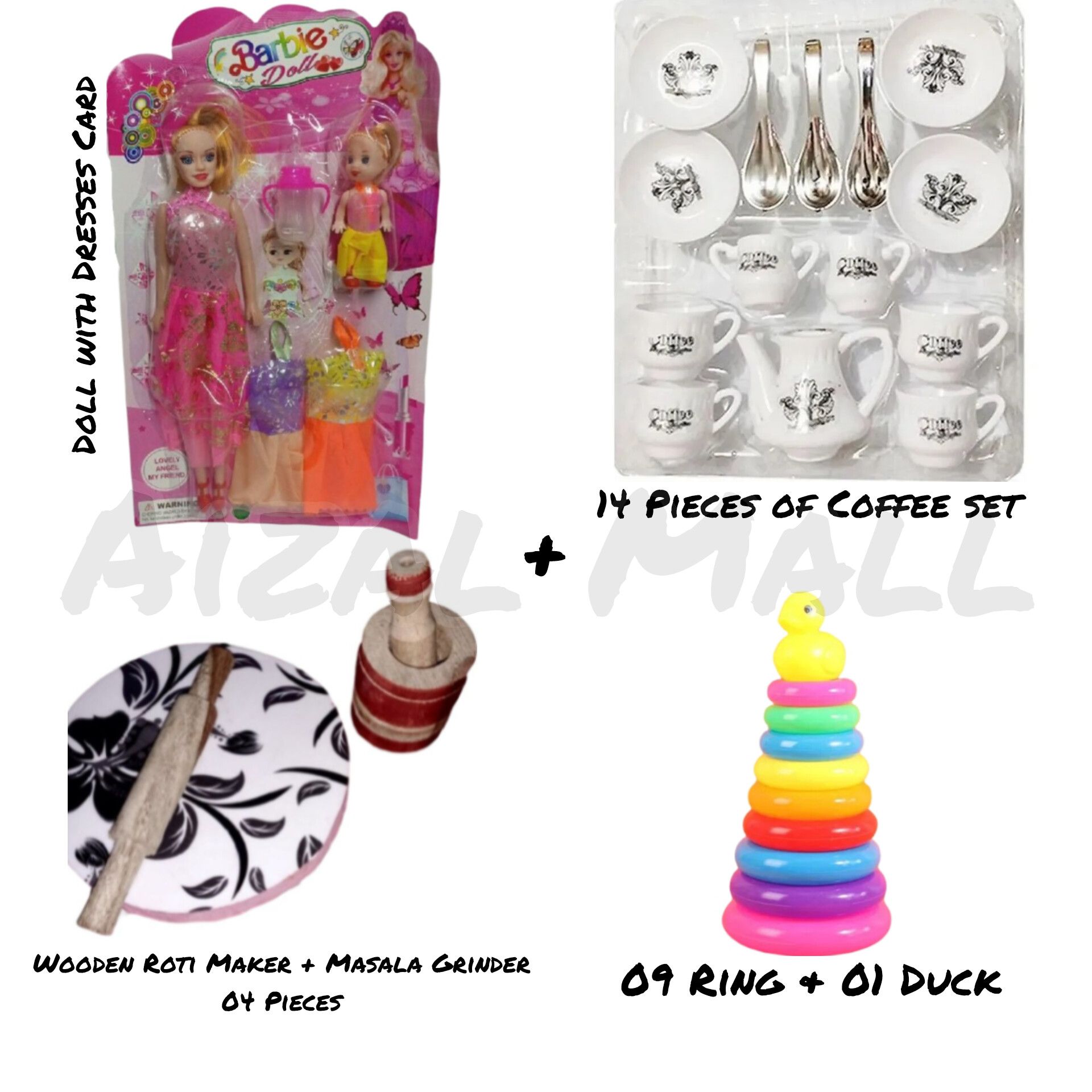 Barbie Doll, Doll Kids and feeder with 02 Dress set colourful toys for kids - Random color - Moveable body Good Quality (Aizal Mall)