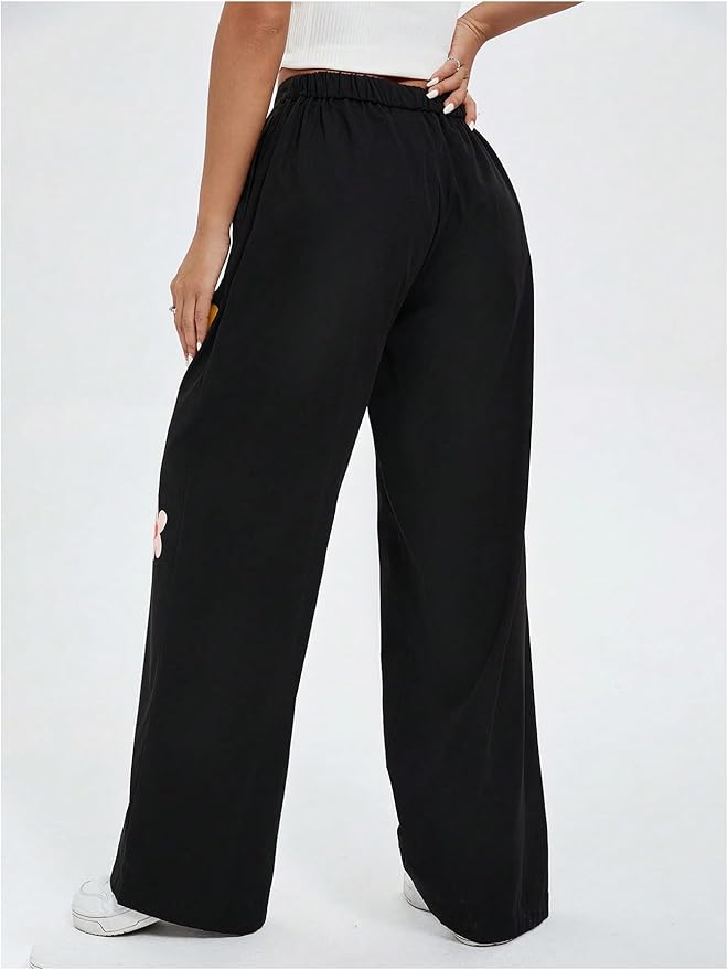 HER'TESORO Flowers Print Wide Leg Jeans For Women