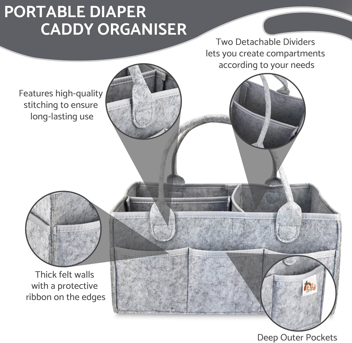 Baby Diaper Caddy Organizer - Portable Storage Basket - Essential Bag for Nursery, Changing Table and Car - Waterproof Liner Is Great for Storing Diapers, Bottles