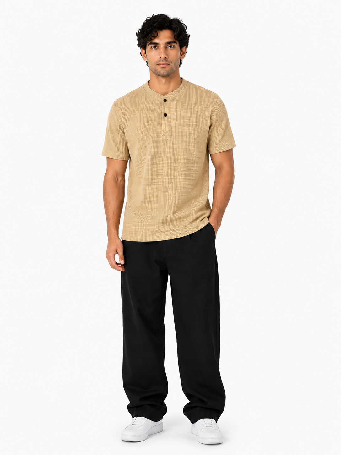 Men's Waffle Textured Henley Shirt Half Sleeve | Cotton Blend Pullover trendyTop | Casual Winter Fall Wear | Comfortable Breathable Fabric | Available in Multiple Colors