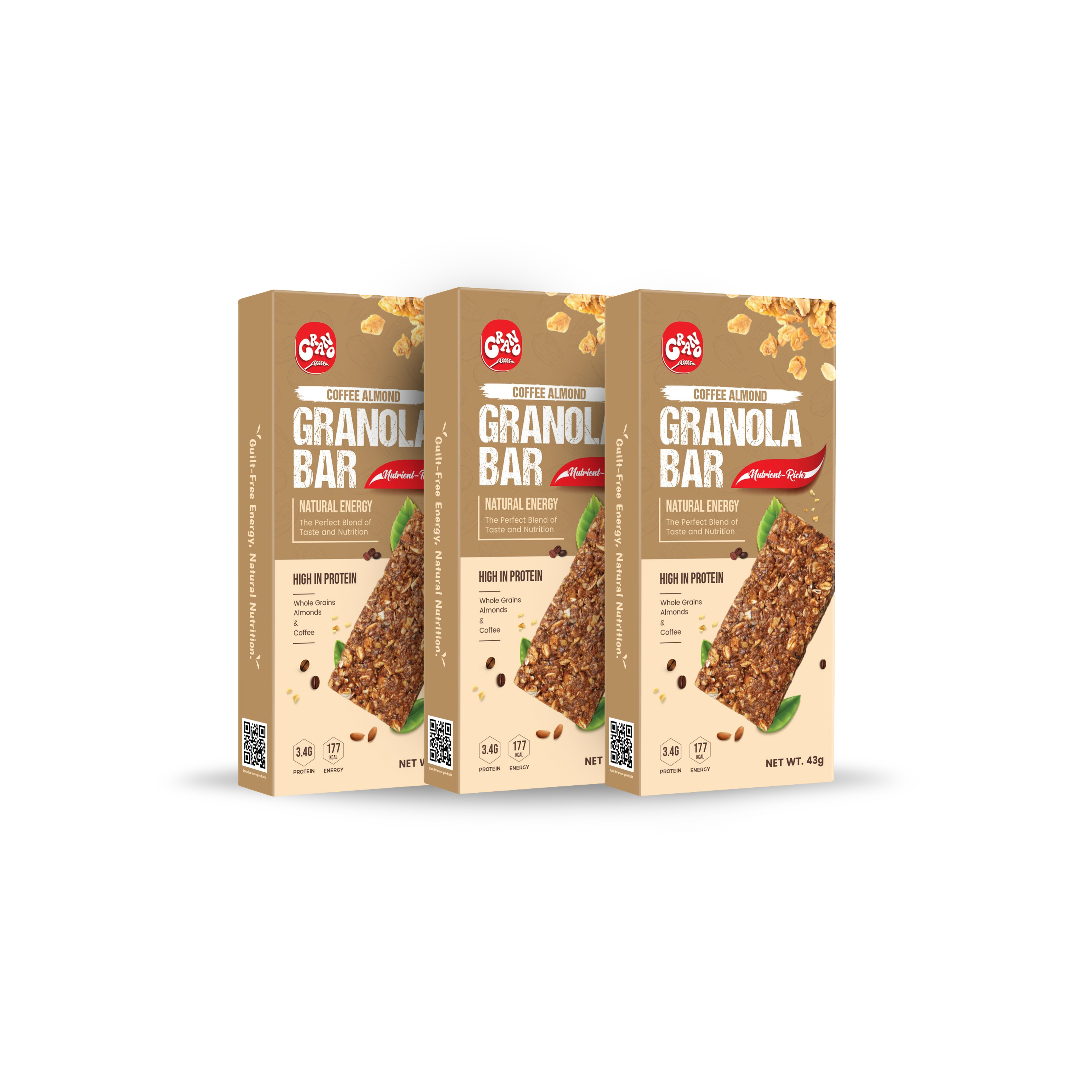 Grano Coffee Almond Granola Bar | Healthy Oats Bar with Nuts | Natural Energy & Protein Bar