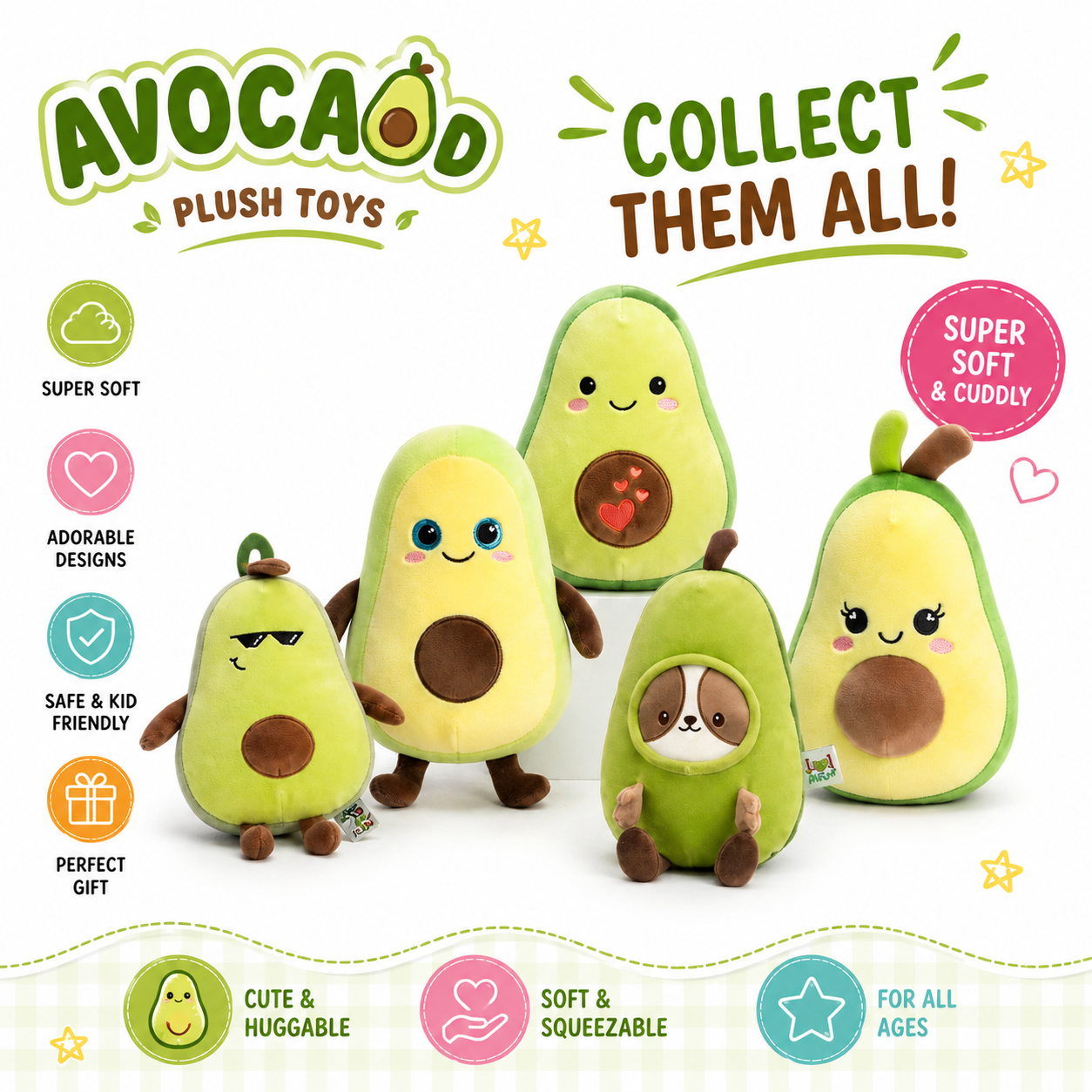 Cute Avocado Plush Toy Collection | Soft Stuffed Avocado Doll | Kawaii Fruit Plush Pillow | Kids Gift & Room Decoration