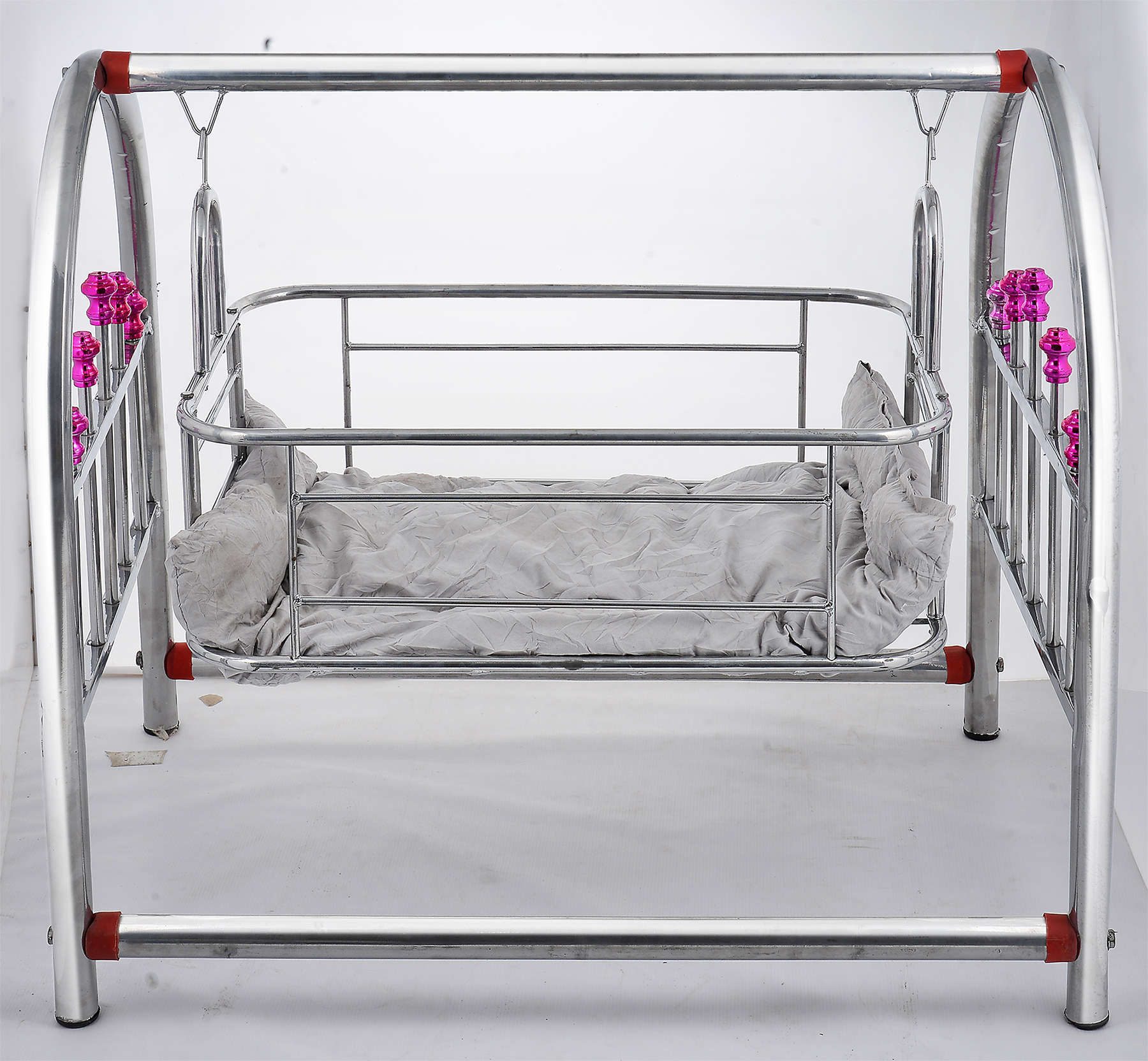 Premium Stainless Iron Baby Swing Cradle | Newborn Baby Jhoola with Wheels | Portable Baby Cot | Baby Bassinet Bed | Heavy Duty Infant Swing | Silver Baby Cradle Pakistan