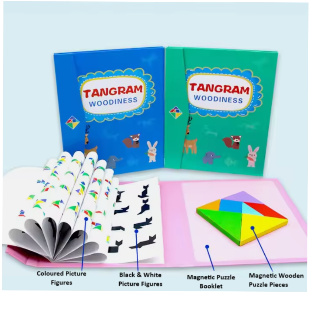 Wooden Pattern Compact Tangram Magnetic Puzzle IQ Educational Toy Brain Teasers for Kid Toddlers