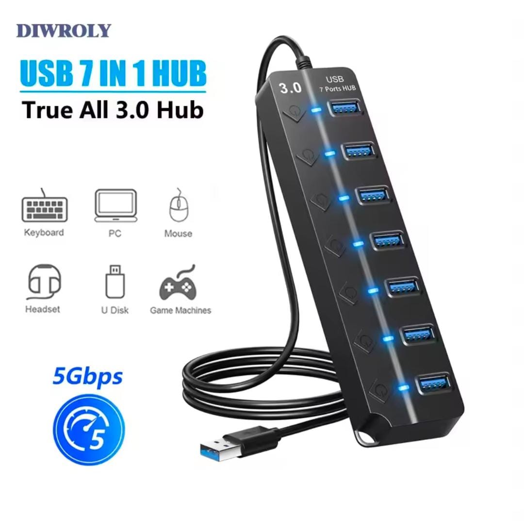4 / 7 Port USB 3.0 Hub Multi Splitter Charger Power Adapter Multiple Expander Hubs With Switch For Laptop