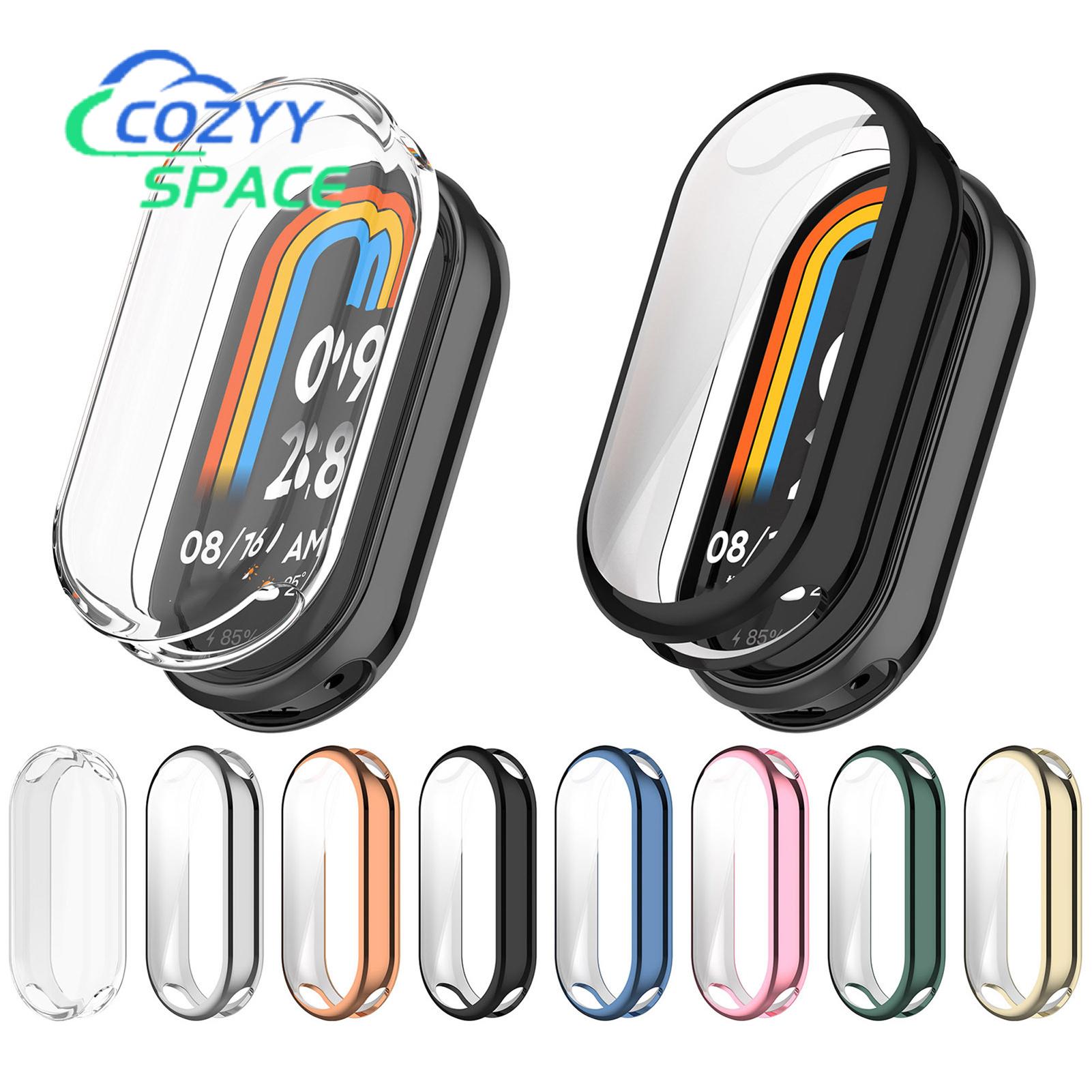 Protector Xiaomi Band 8 GEJEFA Funda Para Xiaomi Smart Band 8/Mi Band 8 + Cristal Templado, PC Case Y Integrados Vidrio Protector De Pantalla Para Xiaomi Mi Band 8, Negro + Transparente