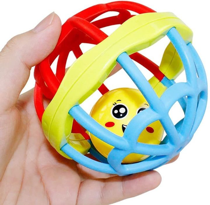 Ball Rattle Soft Silicone Safe Sensory & Easy Grip Toys Baby Teether With Smiley Bell Toy for Infant Babies Girls Boys