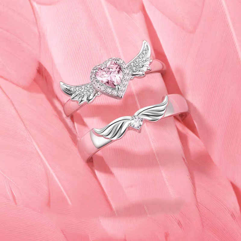 Angel Fairy Wings  Engagement Couple Ring  Promise Rings Platinum Plated Fashion for Lovers Couple Girls boys Resizable  Design Cubic Zirconia Stone Trendy  Finger Jewelry Adjustable  Perfect Gift For Anniversary Valentine Day  Party, Wedding  Daily Wear