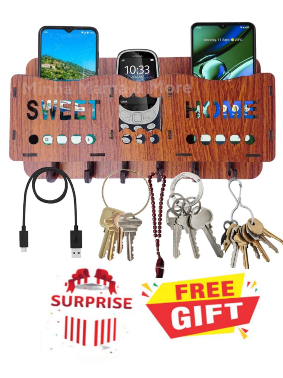 Wall-Mounted Wooden Organizer for Keys, Phone, and Other Essentials - Modern Home Decor Accessory