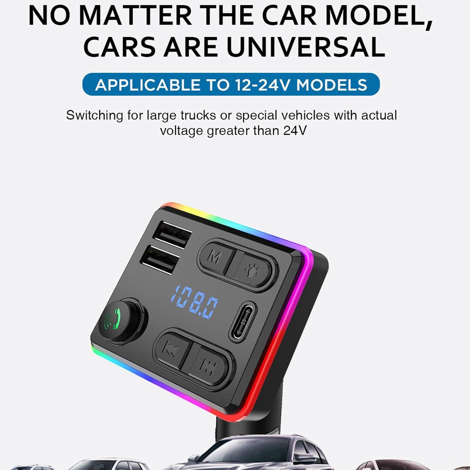 Handsfree Call Car Charger, Bluetooth 5.3 USB Car Charger Adapter FM Transmitter Radio Receiver, with Remote Control - Type-C + USB, Noise Reduction for 12-24V Vehicles, Music Playback,