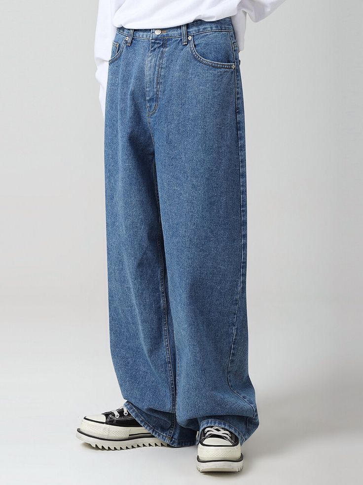 Unisex Mid Blue Highwaist Wide Leg Jeans for men/women - Wide Leg Jeans - Mid Blue Wide Leg Jeans For Male Highwaist Style