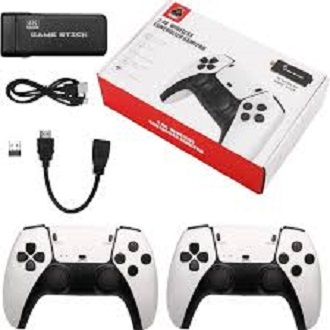 M8S 2.4G Wireless Controller Game Stick With 64gb Tf Card Plug and Play Video Game Stick Built in 10000+ Games, 4K High Definition HDMI Output with Two Game Controllers