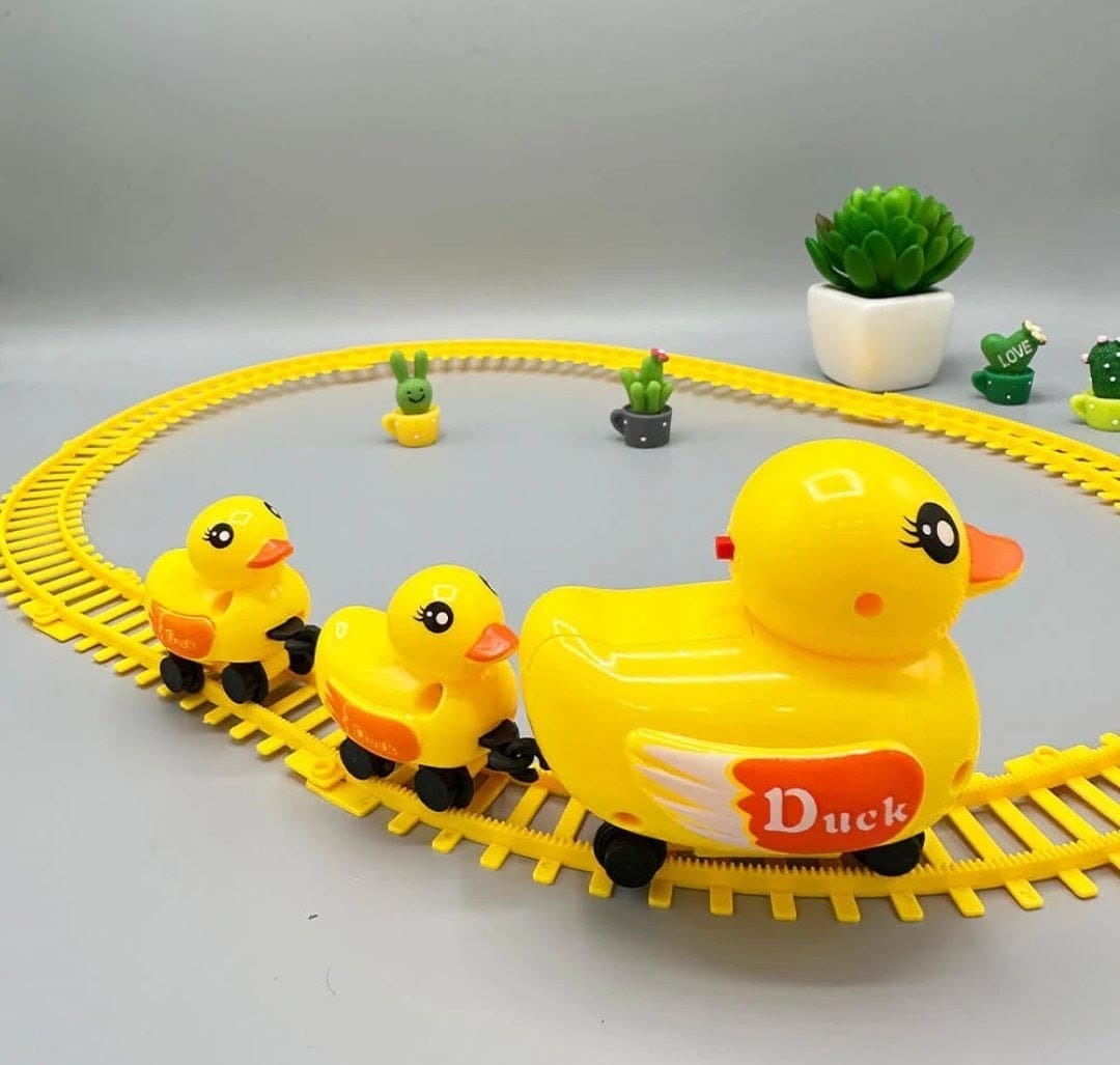 Yellow Duck Electric Rail Train Set with Track - Battery Operated toy designed for children.