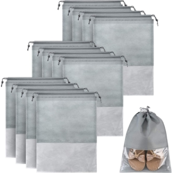 Pack of 12 - Travel Shoes Storage bag with clear window non-woven with PVC Bag