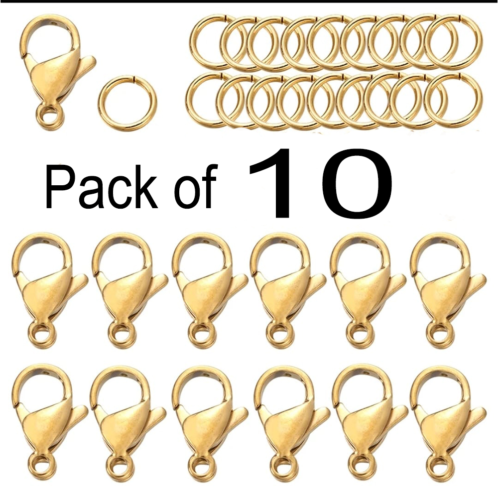 Stainless Steel Golden Silver 12mm Metal Lobster Clasp Hook Connector For Necklace Bracelet Fastener With Open Jump Ring For Bracelets Necklaces Chain DIY Jewelry Making Findings