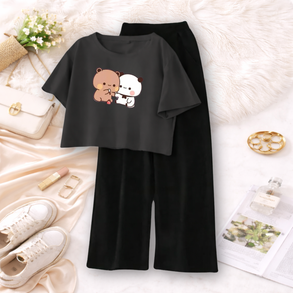 MK Garments - Bubu Dudu Printed  Premium Quality Casual Suits for Girls and Women Crop T Shirt With Plaazo