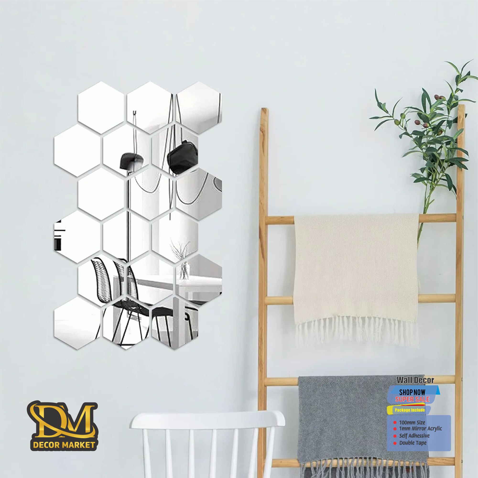 6pcs Hexagon 3D Mirror Wall Sticker Decal For Home Decor, Self-adhesive ...