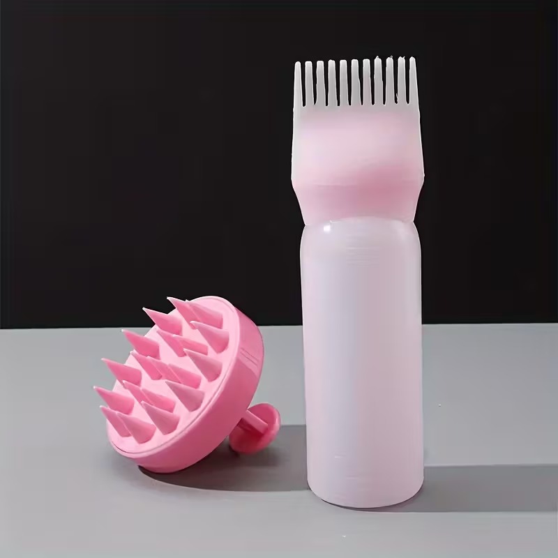Shampoo Massager Brush Scalp Hair Scrubber with Hair Dye Applicator Brush Bottles Dyeing Shampoo Bottle Oil Comb Hair Dye Bottle Applicator Hair Coloring Styling Tool