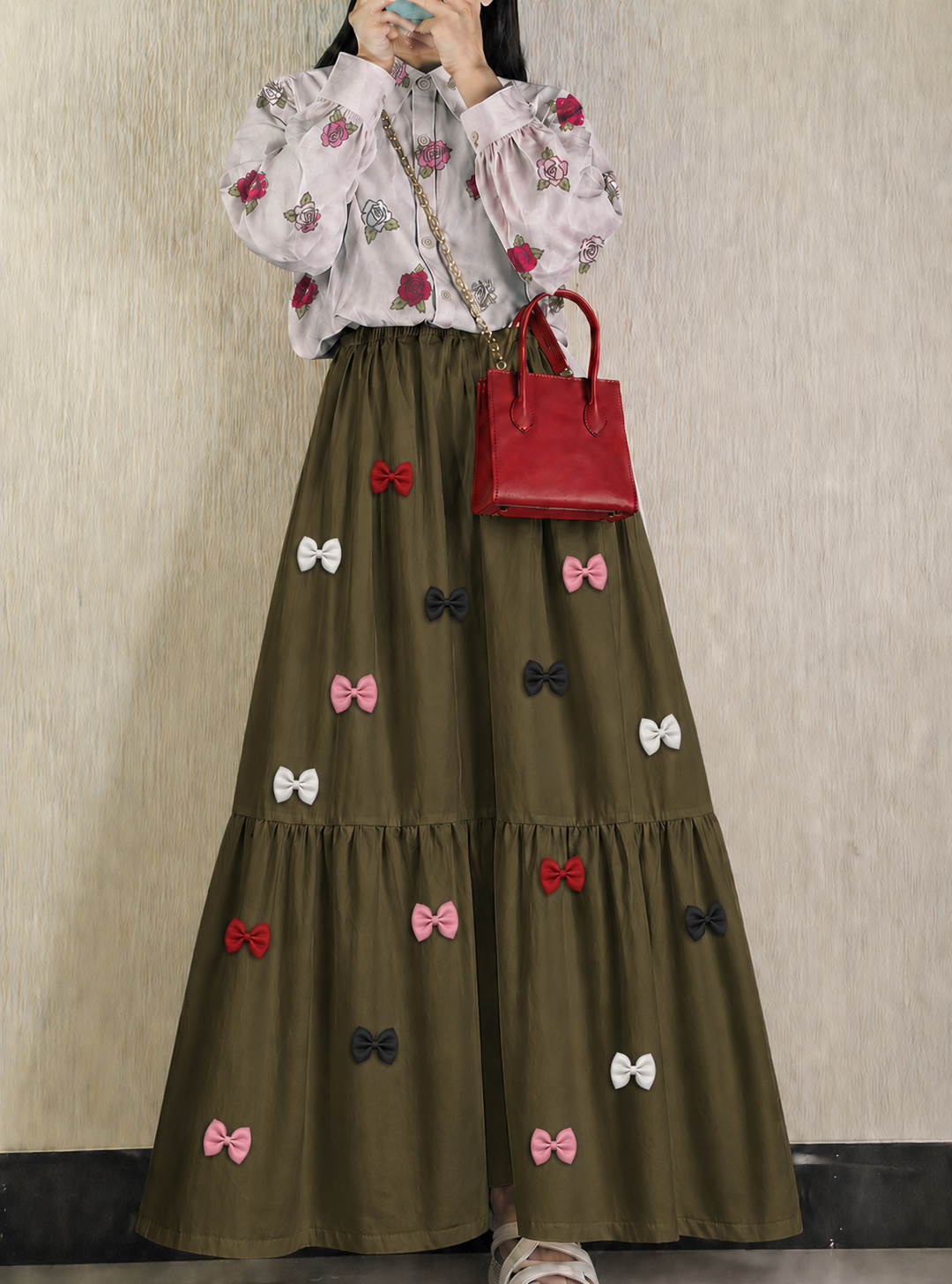 Girls Summer Floral Printed Shirt with Flowy Maxi Skirt 2-Piece Outfit Trendy Casual Girls Wear